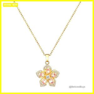 Gold Flower Fidget Necklace Rotatable Crystal Blossom Pendant Adjustable